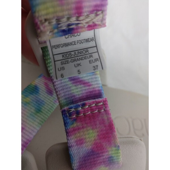 Chaco Chillos Sandals Slides Pink Blue Green Yellow Tye Dye Girls Youth Size 6 - Picture 9 of 9